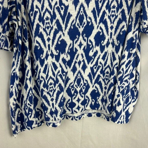 Chicos Size 3 XL Blue White Ikat Print Puff Sleeve Top Shirt Cotton Blend Boho‎ - Picture 4 of 8